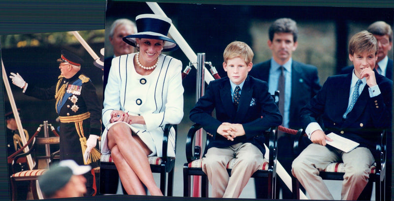 Princess Diana together with Prince William and Prince Harry - Vintage Photograph