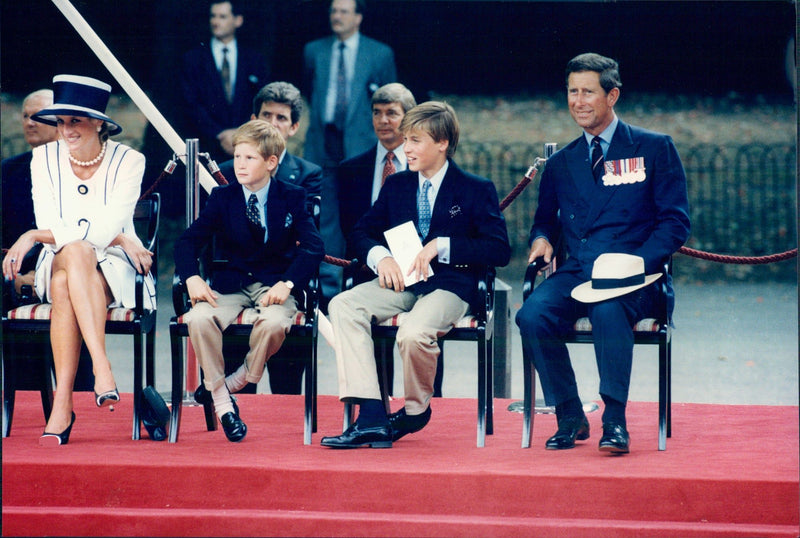 Prince Charles, Princess Diana and the sons Prince William and Prince Harry - Vintage Photograph