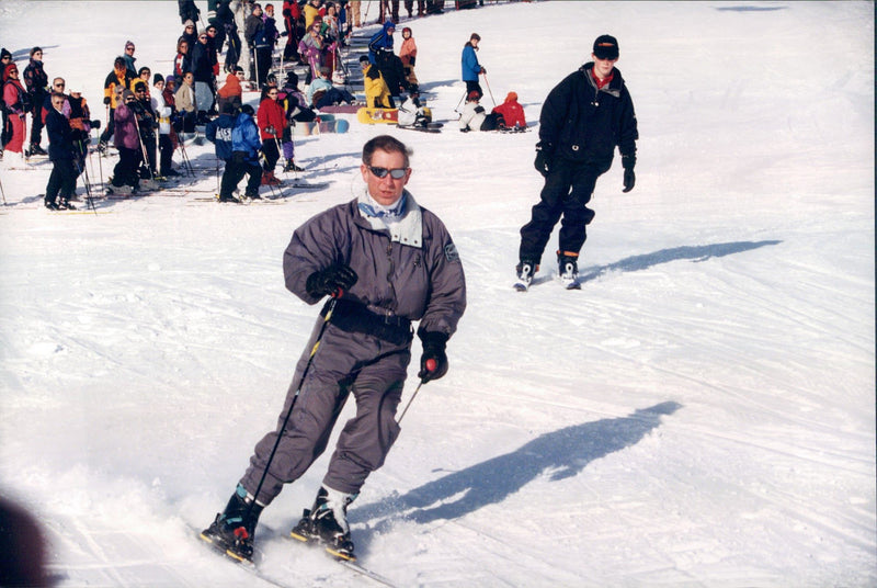 Prince Charles in the ski slope with Prince Harry - Vintage Photograph