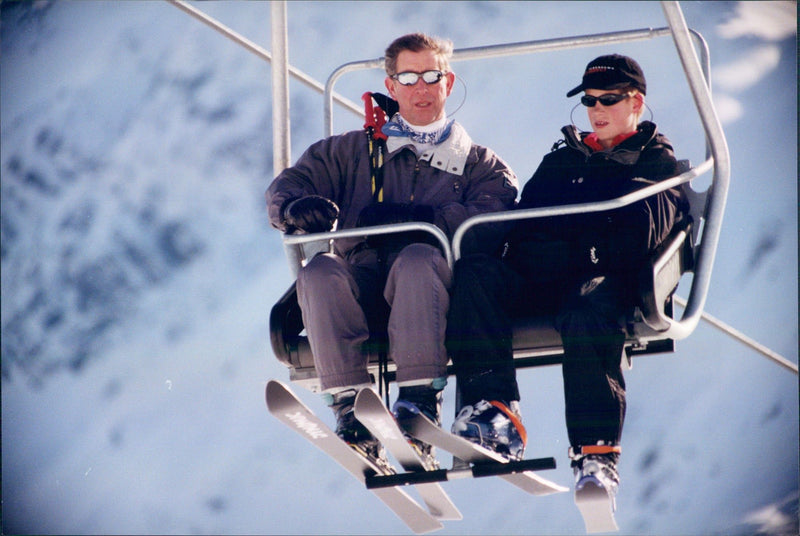 Prince Charles together with Prince Harry in the ski slope - Vintage Photograph