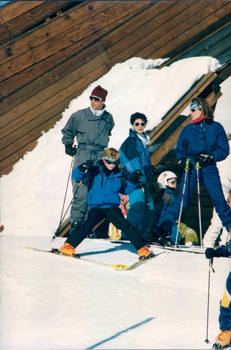 Prince Charles with the sons Prince William and Prince Harry in the ski slope - Vintage Photograph