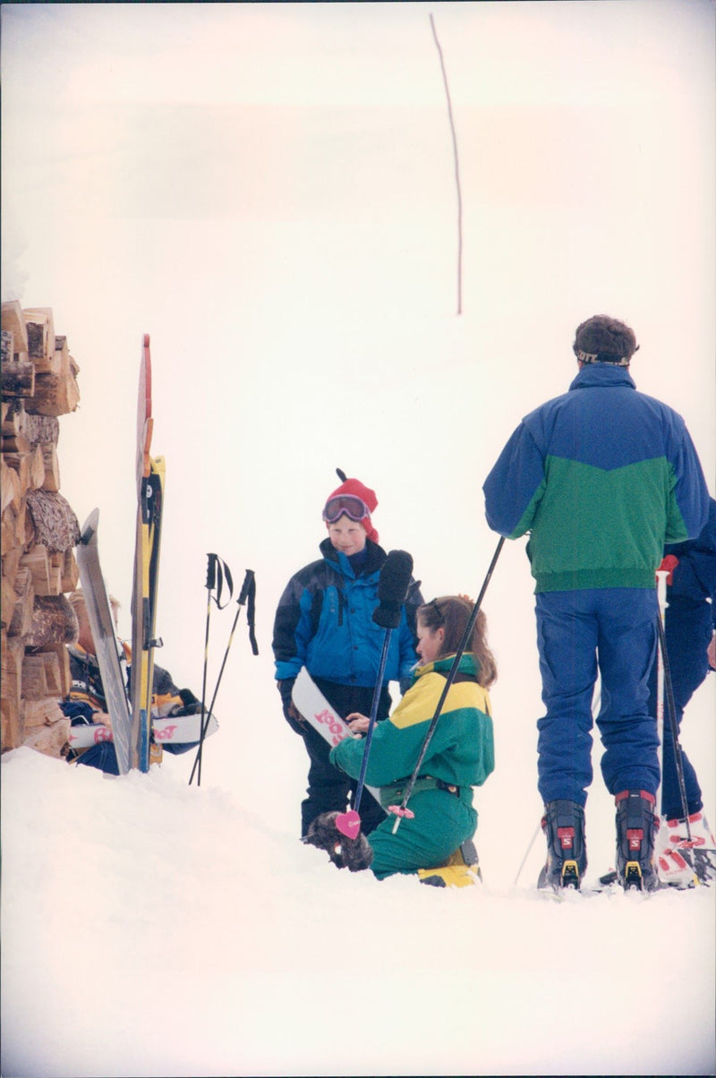 Prince Charles with Prince William and Prince Harry in the ski slope - Vintage Photograph