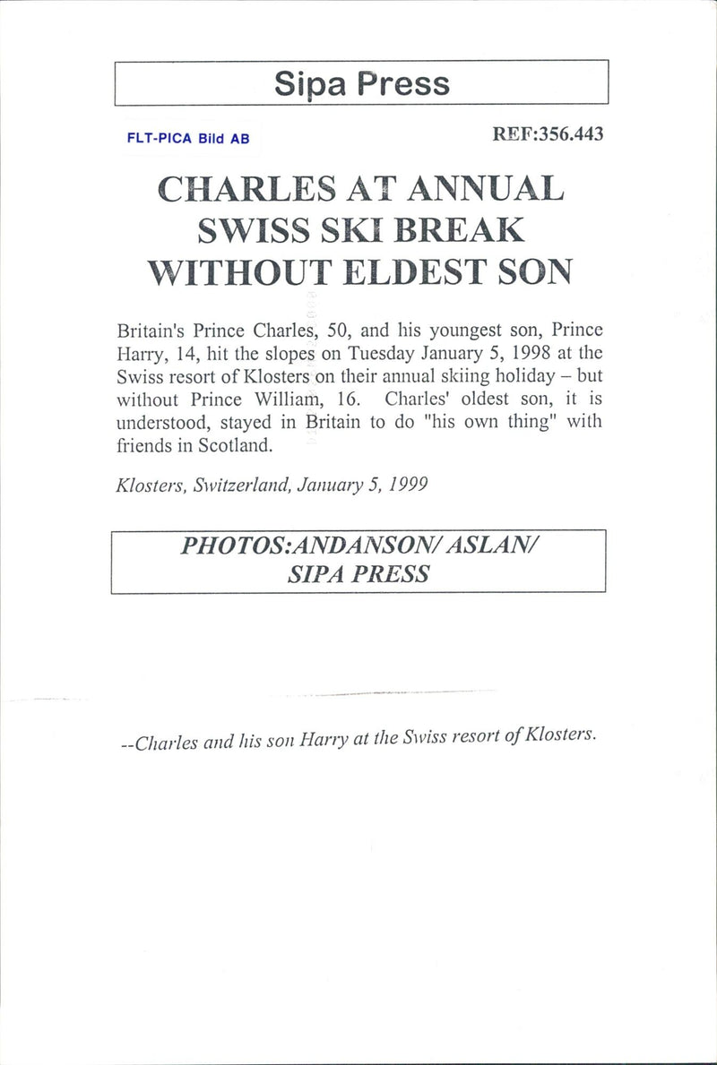 Prince Charles together with Prince Harry in the ski slope - Vintage Photograph