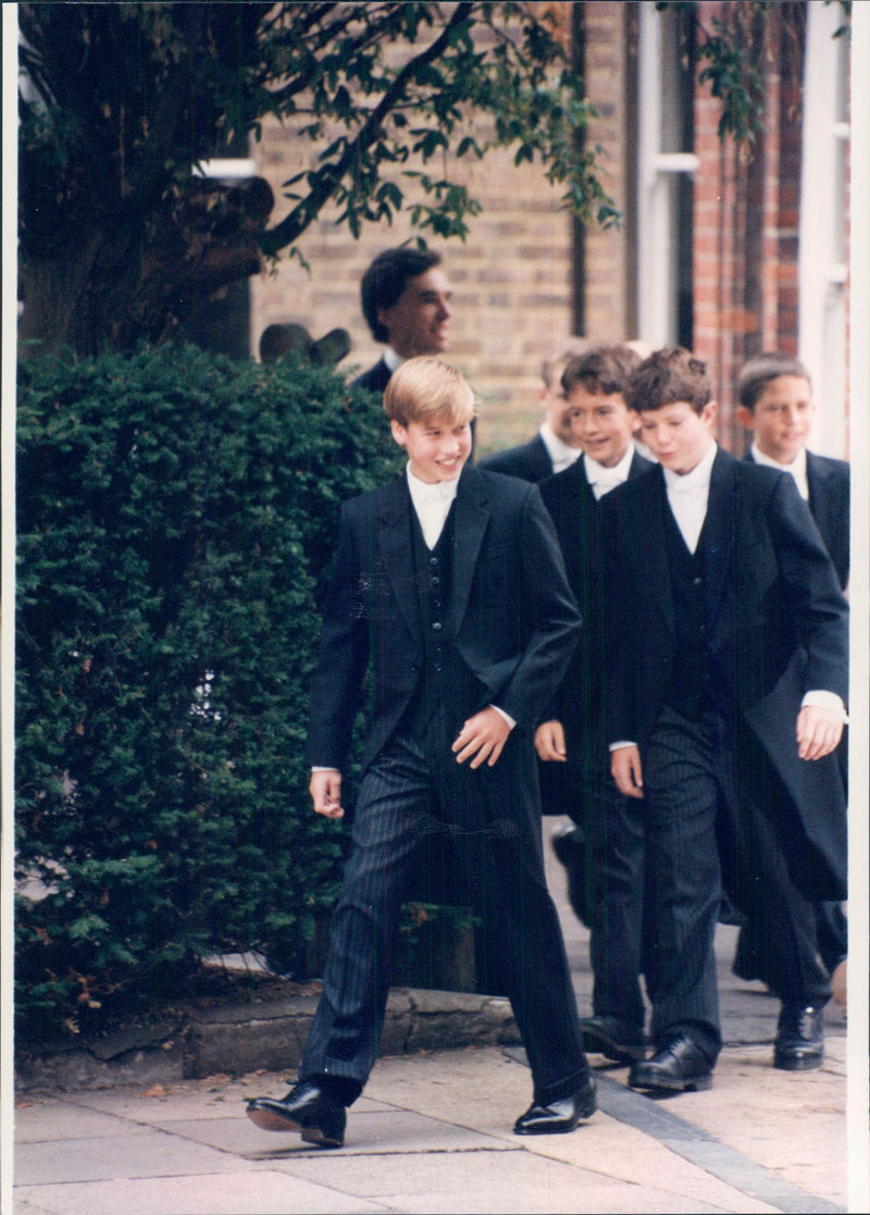 Prince William photographed at his first full school day at Eton Private School. - Vintage Photograph