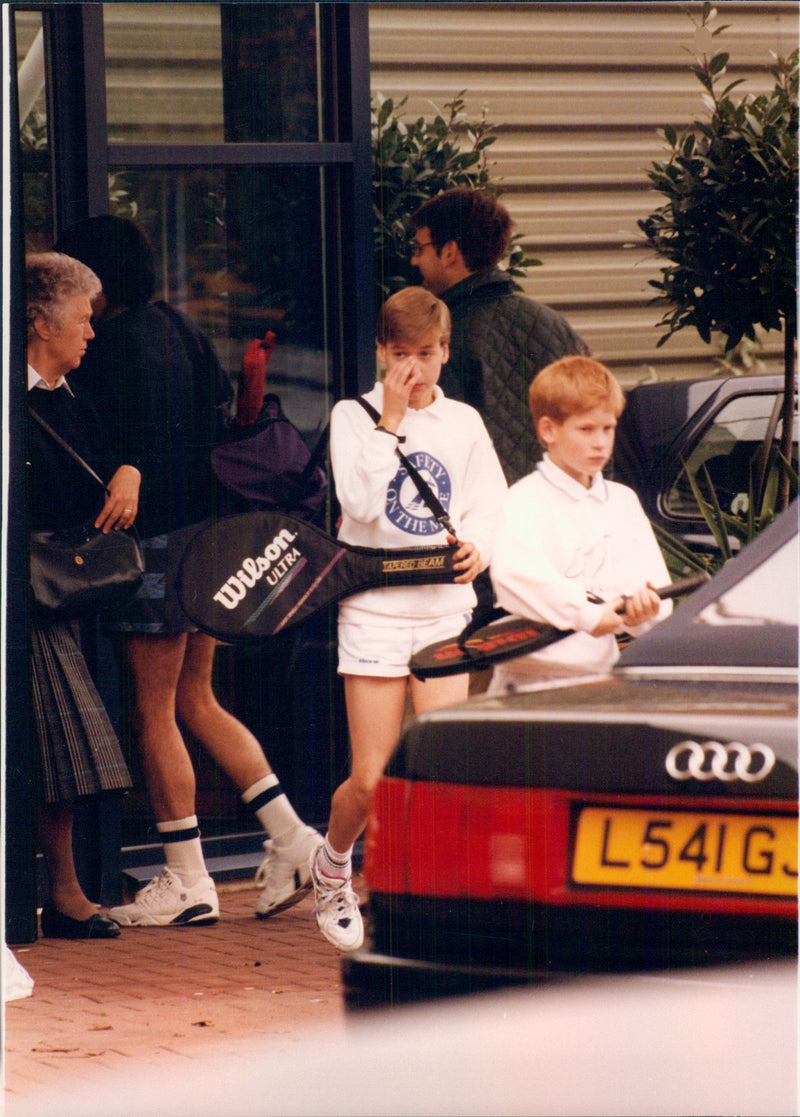 Prince Harry and Prince William photographed, on their way to play tennis. - Vintage Photograph
