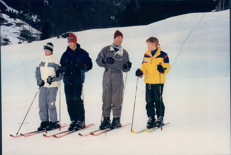 Prince Charles with Prince William and Prince Harry in the ski slope - Vintage Photograph