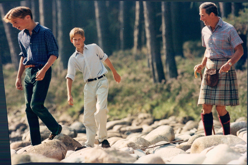 Prince Charles together with Prince William and Prince Harry - Vintage Photograph