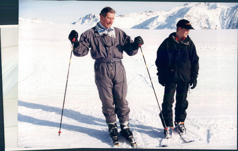 Prince Charles together with Prince Harry in the ski slope - Vintage Photograph