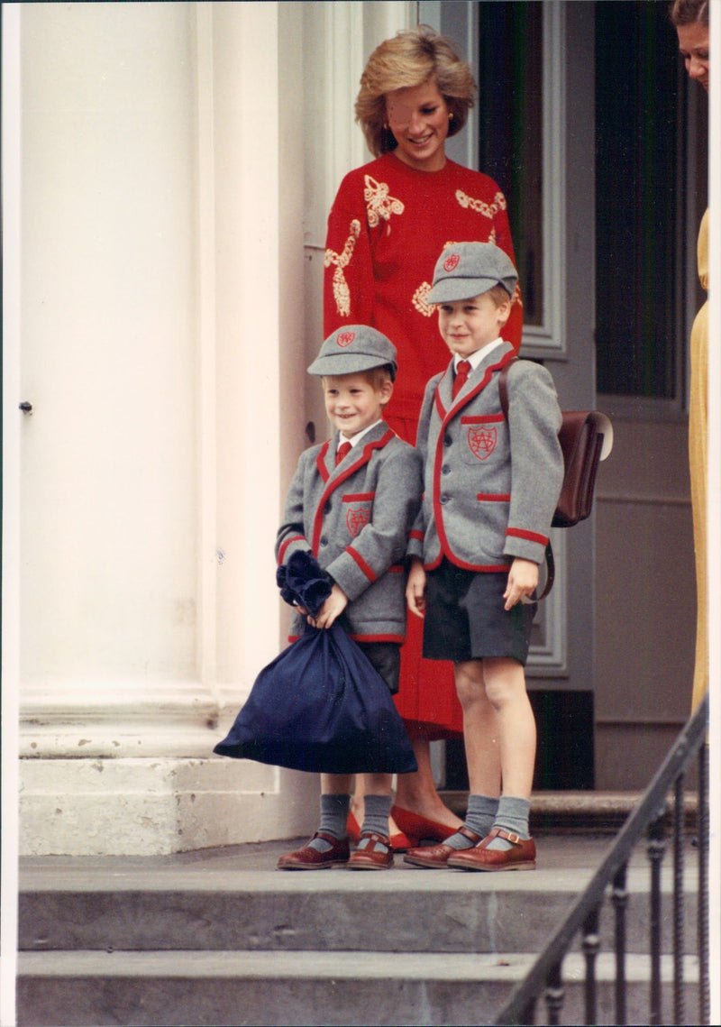 Princess Diana waves by Prince William and Prince Harry - Vintage Photograph