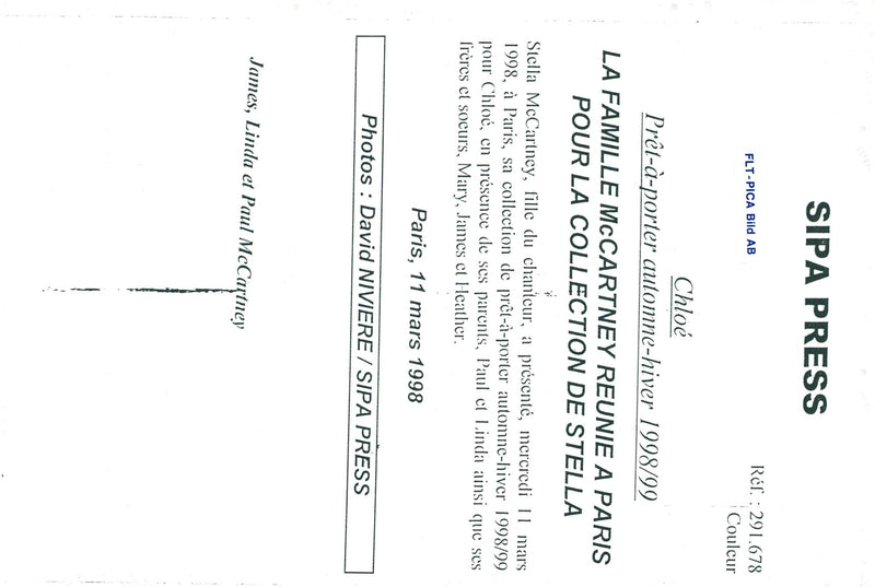 Paul McCartney, Lover Linda and James James by daughter Stella McCartney's fashion show - Vintage Photograph