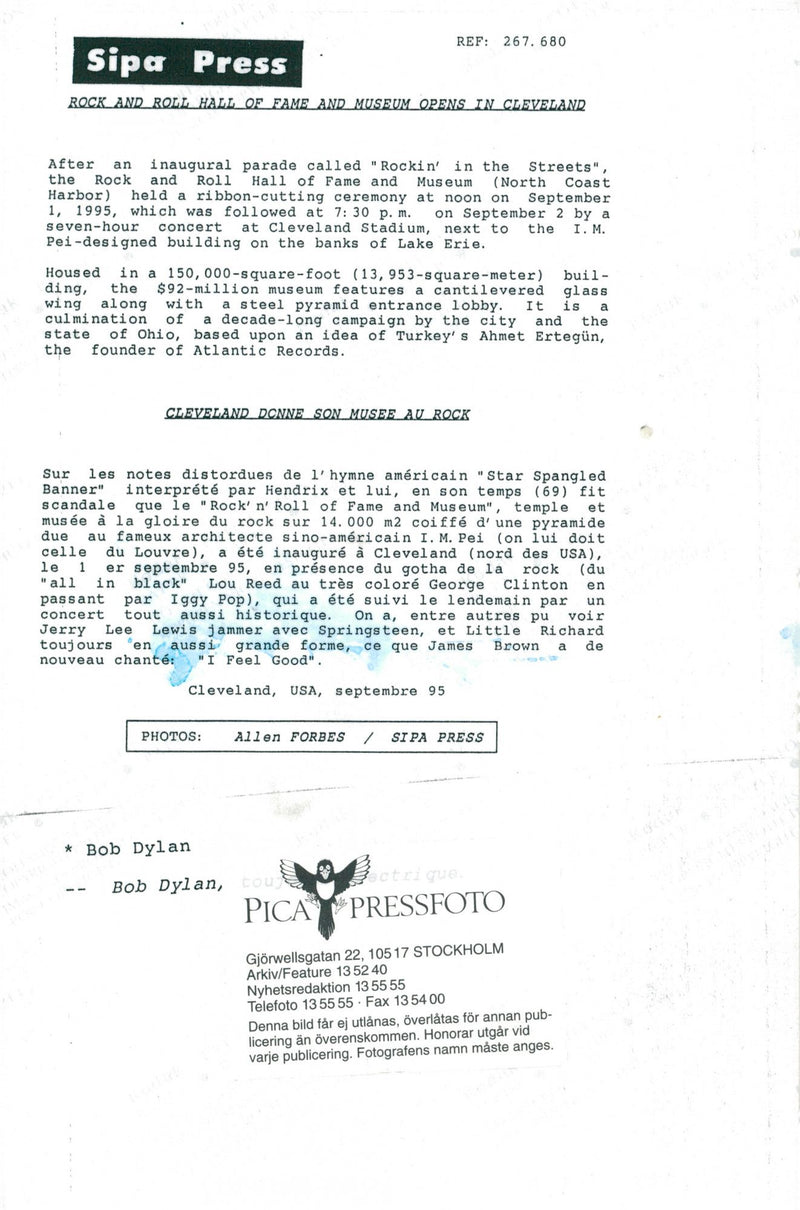 Bob Dylan during a show in connection with the opening of the Rock and Roll Hall of Fame and Museum. - Vintage Photograph