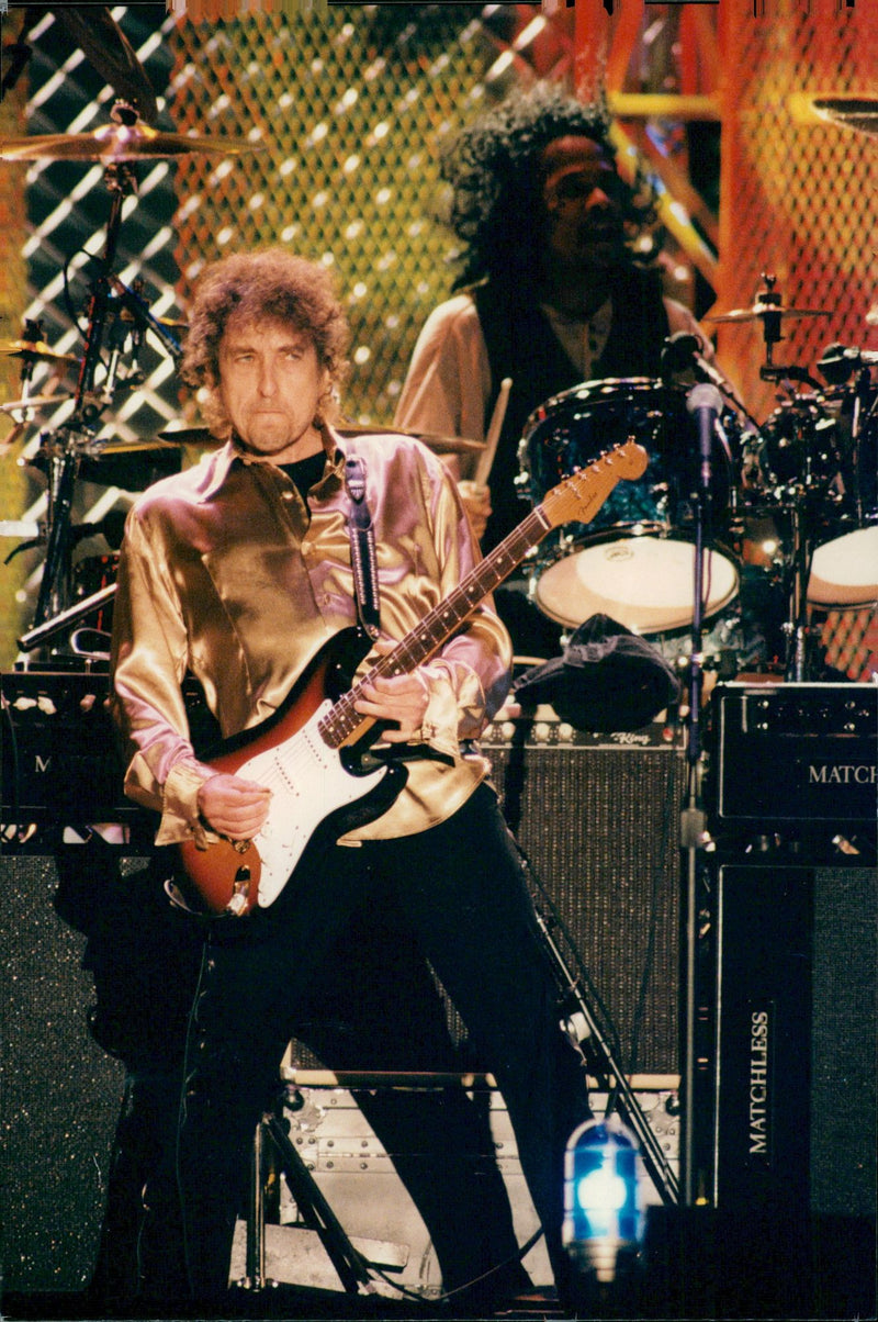 Bob Dylan during a show in connection with the opening of the Rock and Roll Hall of Fame and Museum. - Vintage Photograph