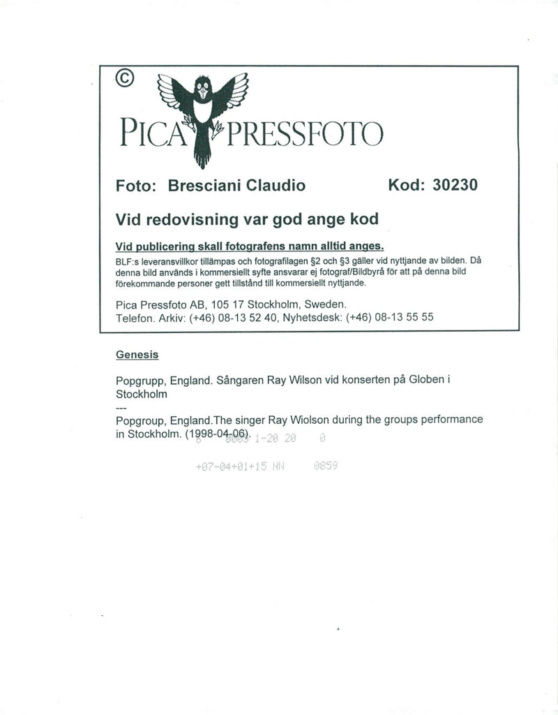 Genesis sings Ray WIlson at the concert on Globen - Vintage Photograph