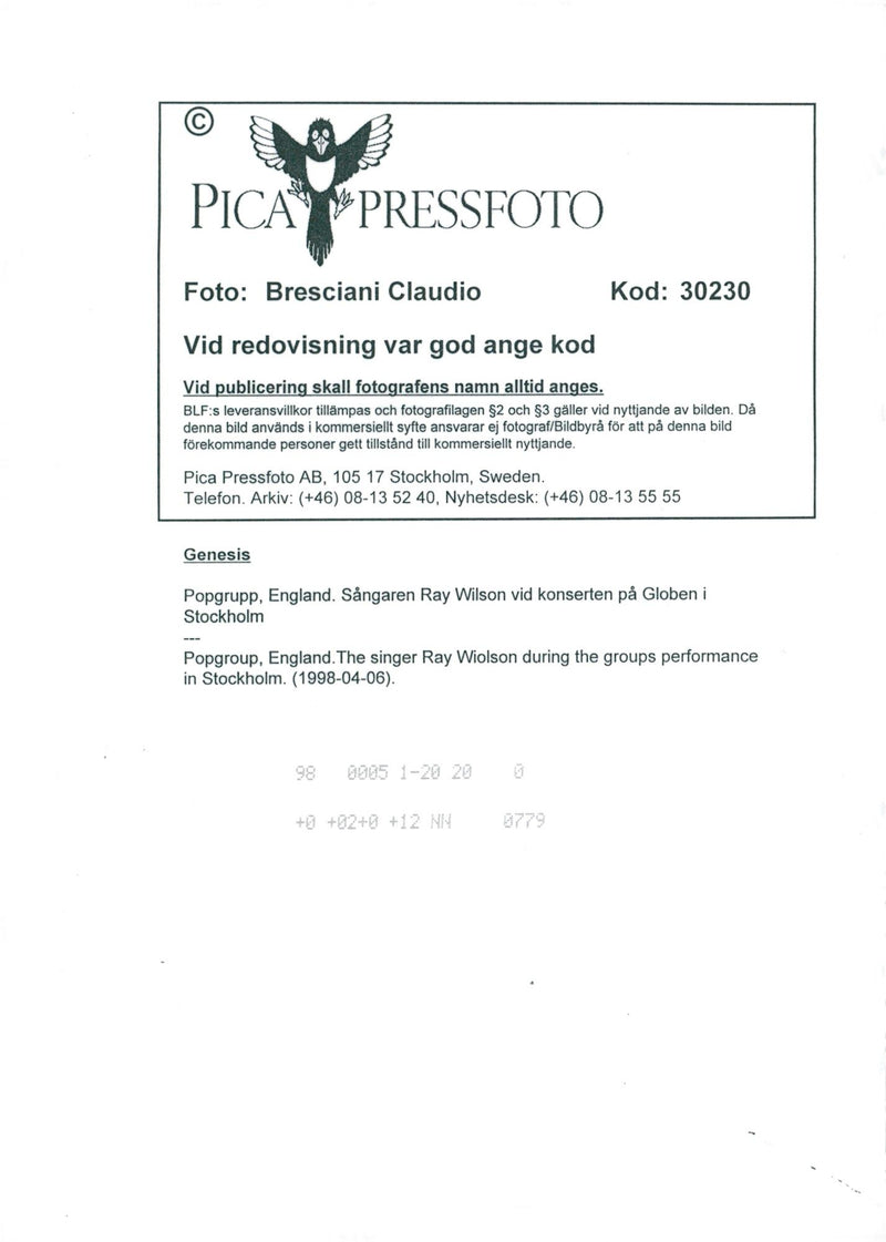 Genesis sings Ray WIlson at the concert on Globen - Vintage Photograph