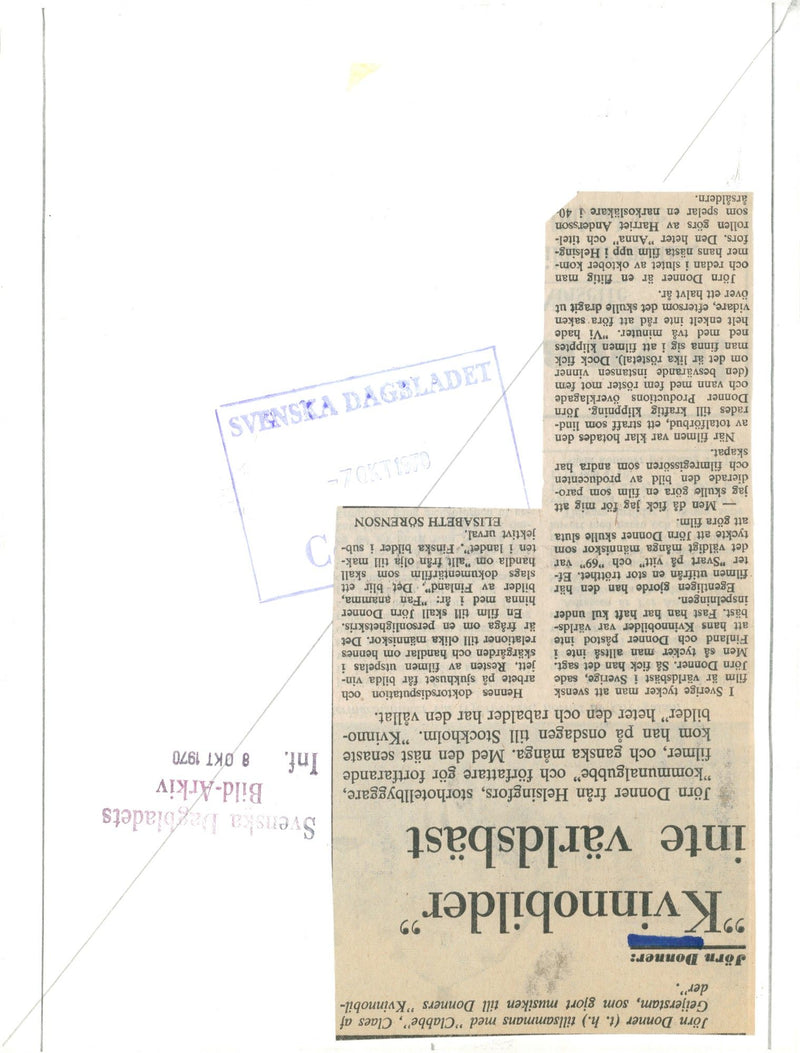 JÃ¶rn Donner th along with Claes of Geijerstam, who made the music to Donner's "Women's Pictures" - Vintage Photograph