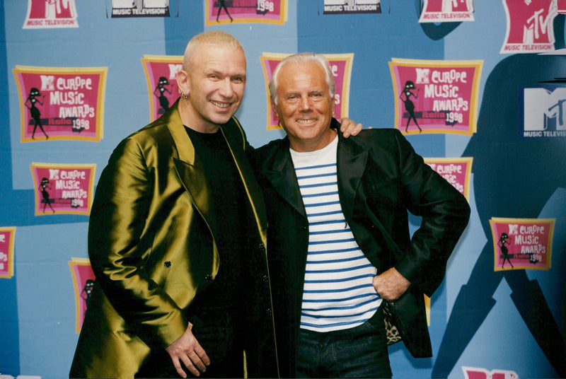 Jean Paul Gaultier together with the designer Giorgio Armani at MTV Mu