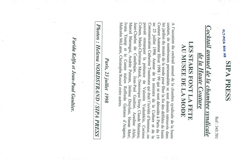 Jean-Paul Gaultier in concert with Farida Kelfa during a cocktail party - Vintage Photograph