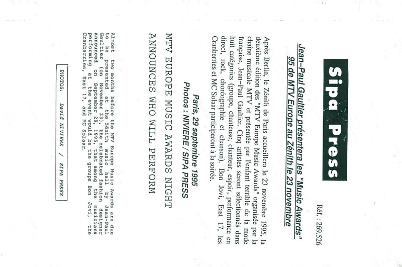 Jean-Paul Gaultier at MTV Europe Music Awards - Vintage Photograph