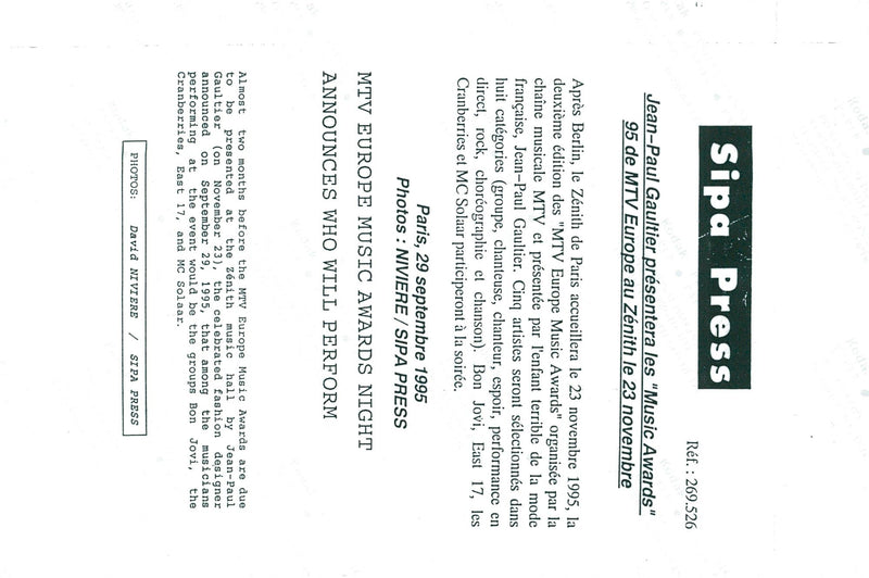 Jean-Paul Gaultier at MTV Europe Music Awards - Vintage Photograph