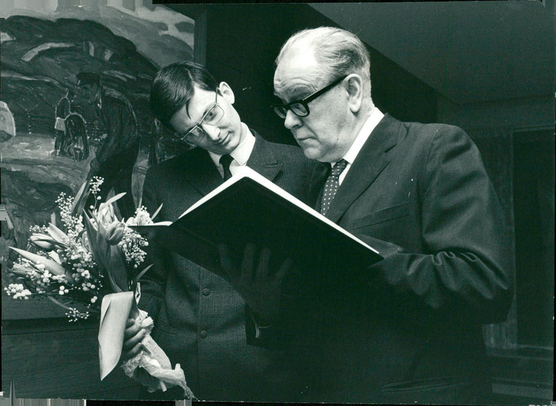 PO Enquist writer receives literature award from Prime Minister Tage Erlander - Vintage Photograph