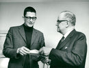 PO Enquist writer receives literature award by Allan Hernelius, chief executive officer at SvD - Vintage Photograph