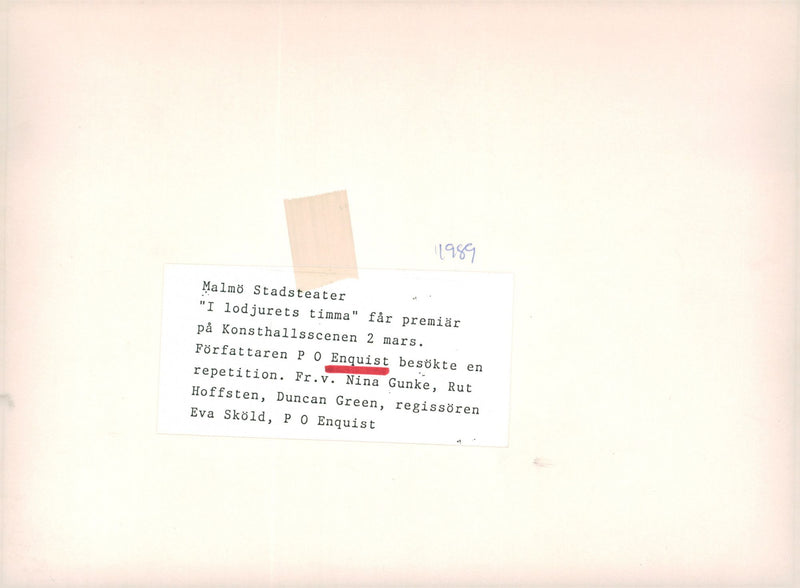 PO Enquist writer visits rehearsals of "In The Hunt Hour" at Konsthallscenen - Vintage Photograph