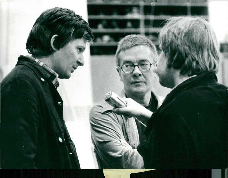 "Chez nous" at the drama PO Enquist writer and Anders Ehnmark is interviewed by the media - Vintage Photograph