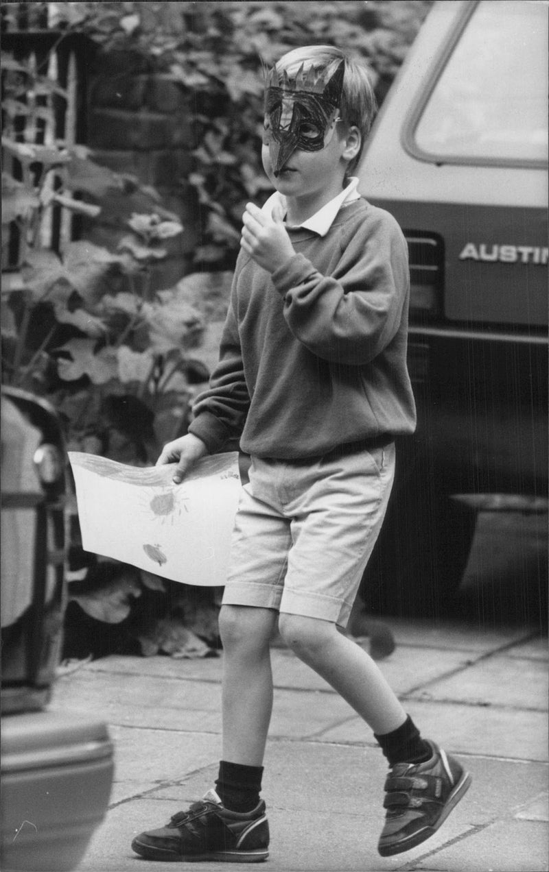 Prince William in the school yard with an egg-ground cat mask - Vintage Photograph