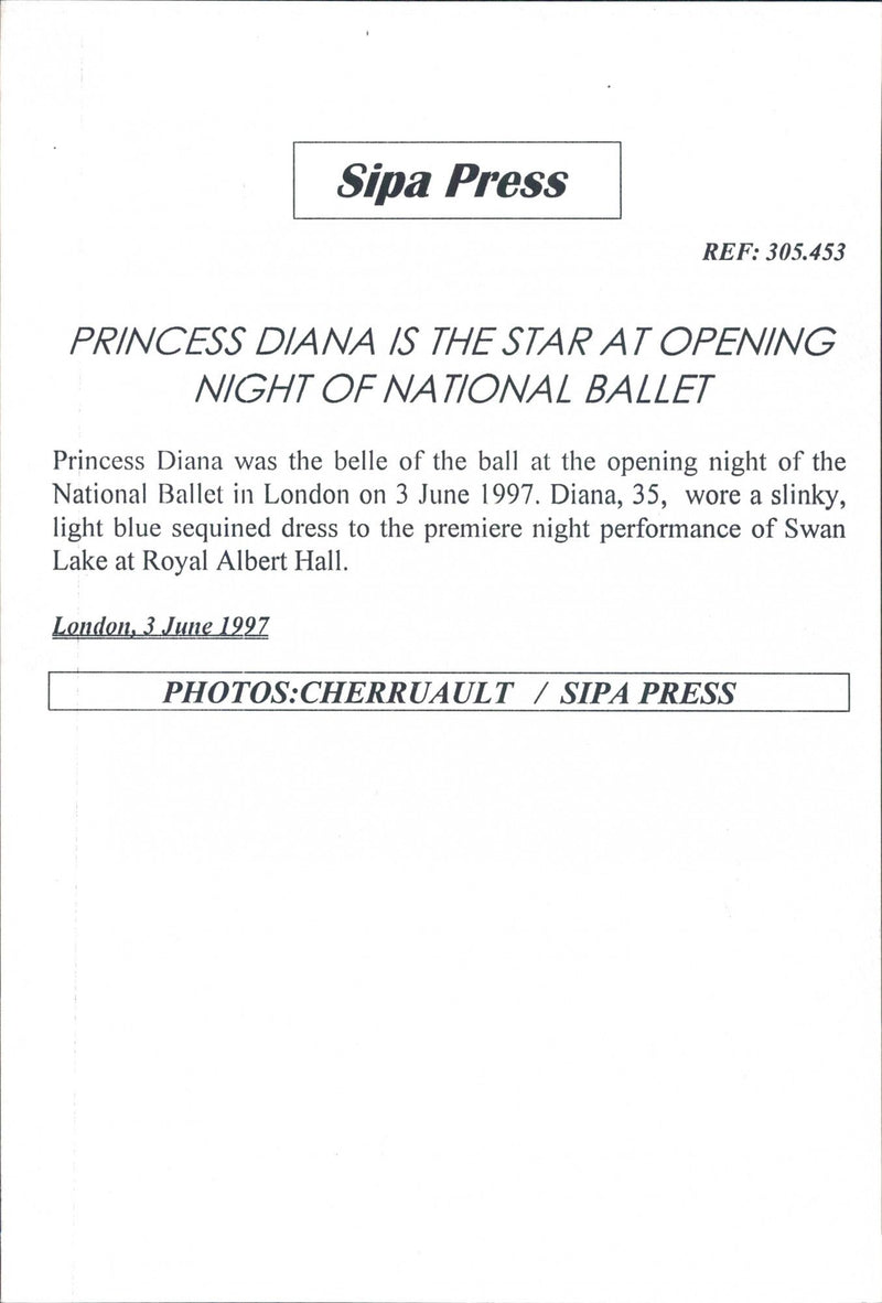 Princess Diana arrives at the opening of the National Ballet - Vintage Photograph