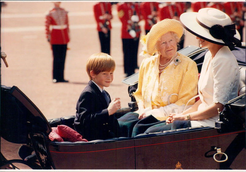 Princess Diana, Queen Elizabeth and Prince Harry on parade - Vintage Photograph