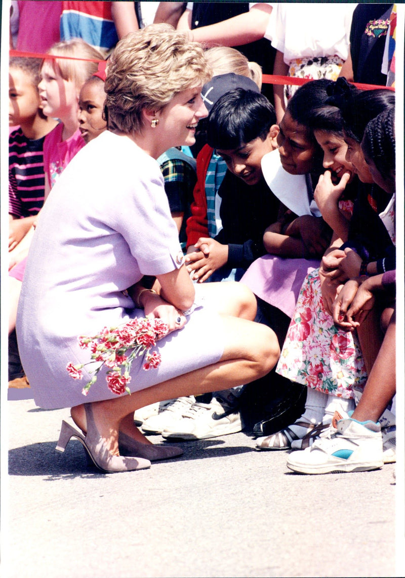 Princess Diana talks with students when visiting Broadwater School - Vintage Photograph