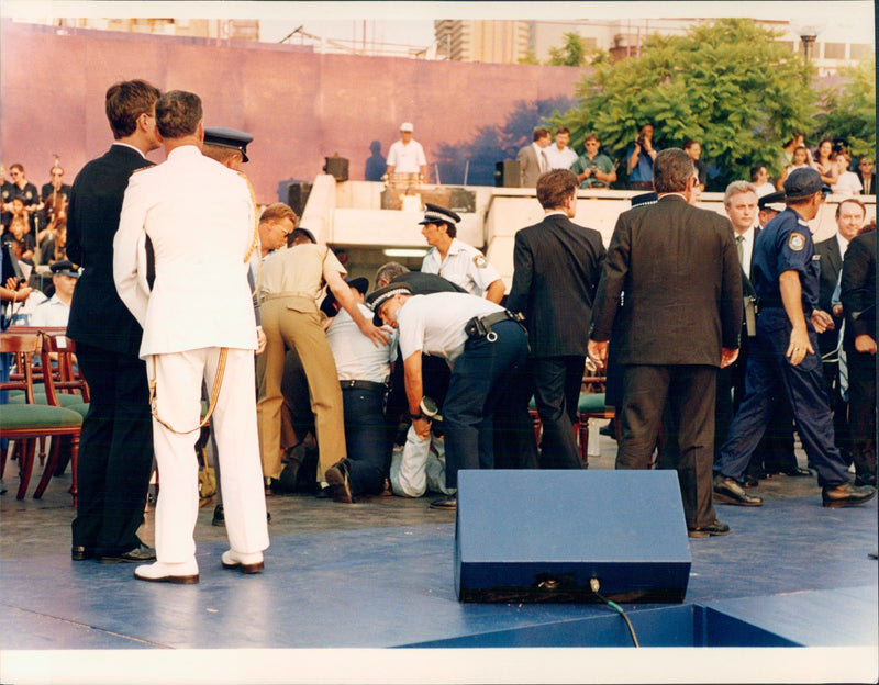 The scenes after the 23-year-old David Kang tried to shoot Prince Charles with two shots. - Vintage Photograph