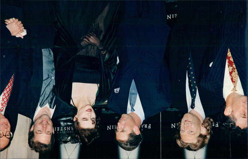 From left Mark Canton, Kenneth Branagh, Prince Charles, Helena Bonham Carter, Tom Hulce at the premiere of "Frankenstein" in Los Angeles. - Vintage Photograph