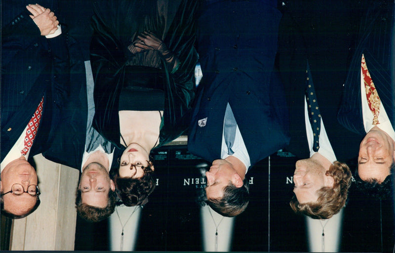 From left Mark Canton, Kenneth Branagh, Prince Charles, Helena Bonham Carter, Tom Hulce at the premiere of "Frankenstein" in Los Angeles. - Vintage Photograph