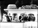 Queen Margrethe and Prince Henrik on the boat during his visit to Sweden, here with the Duke of Halland - Vintage Photograph