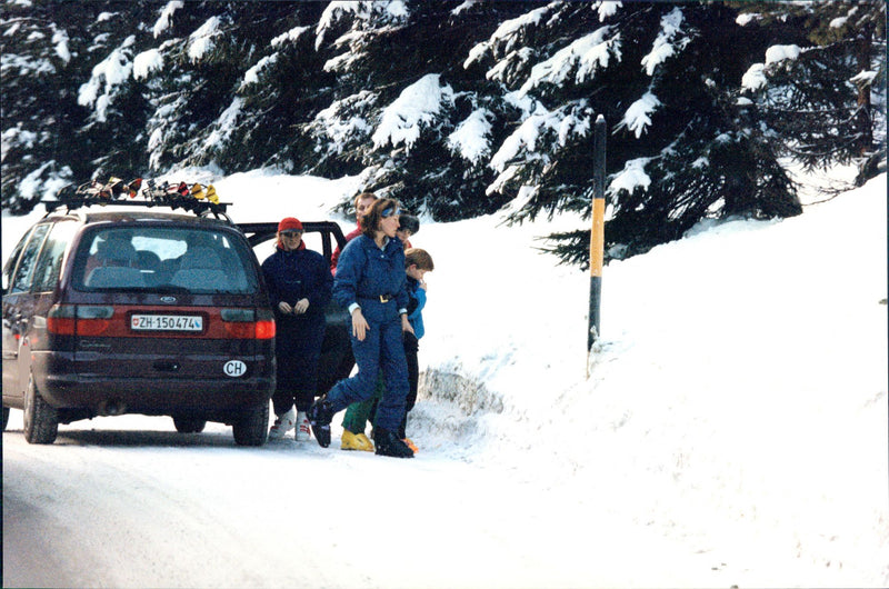 Prince Harry on a ski holiday with his father Prince Charles, his brother William and his nanny - Vintage Photograph