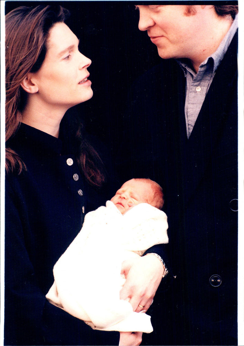 Princess Diana's brother grew Spencer with wife and daughter outside St. Mary's Hospital - Vintage Photograph