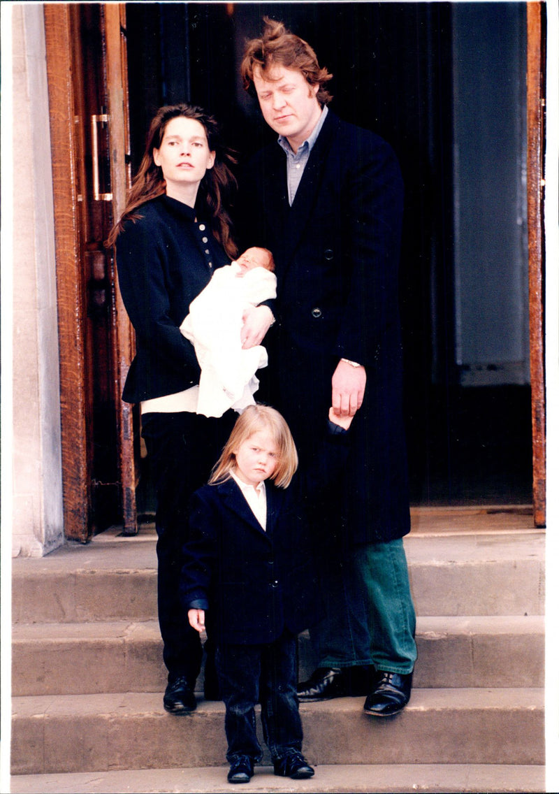 Princess Diana's brother grew up Spencer with wife and children outside St. Mary's Hospital - Vintage Photograph