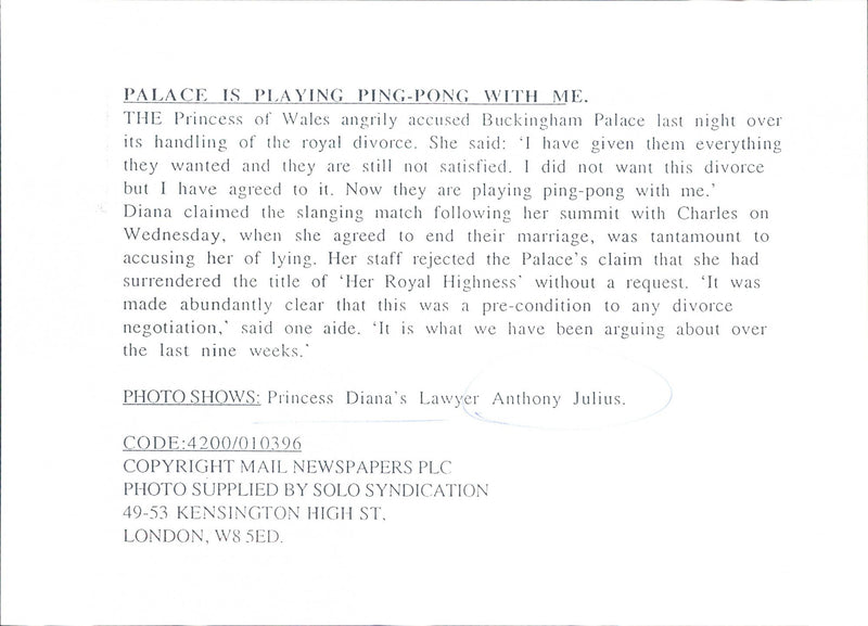 Princess Diana's lawyer, Anthony Julius - Vintage Photograph