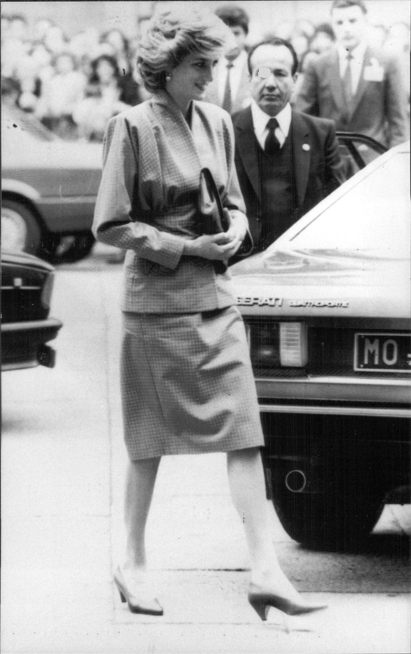 Princess Diana in urban environment with crowds in the background - Vintage Photograph