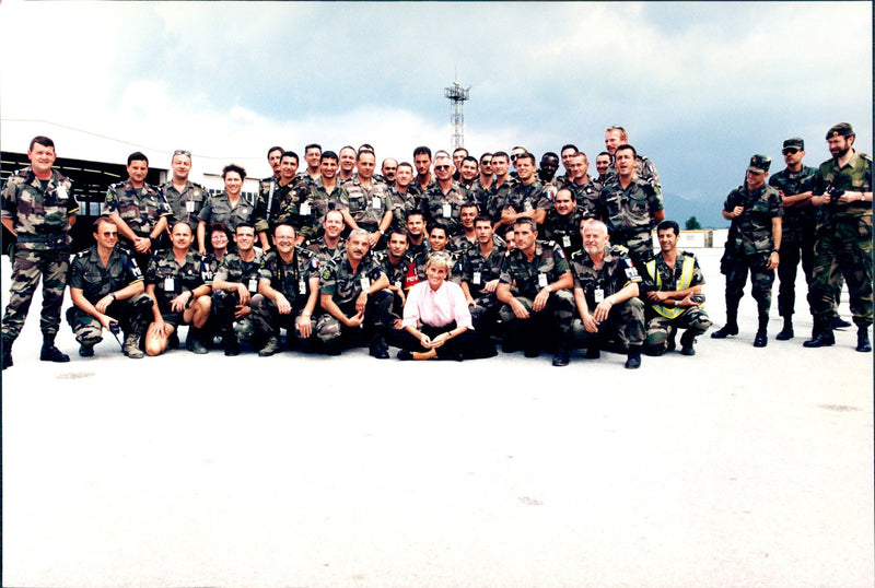 Princess Diana visited Bosnia and her troops there as part of her campaign against land mines. - Vintage Photograph