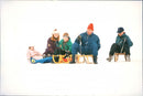 Prince Charles with the sons William and Harry play in the snow with Fergie and her daughters Beatrice and Eugenie - Vintage Photograph