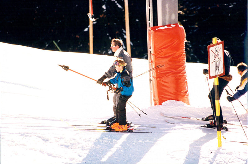 Prince Charles with the son Prince Harry in a ski lift - Vintage Photograph