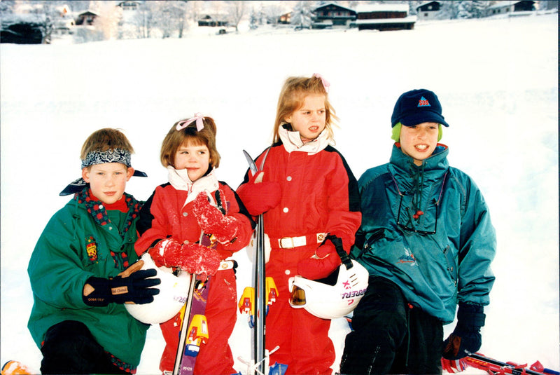 The Prince William and Harry together with the cousins ââBeatrice and Eugenie - Vintage Photograph