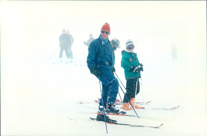 Prince Charles with the sons William and Harry in the ski slope - Vintage Photograph