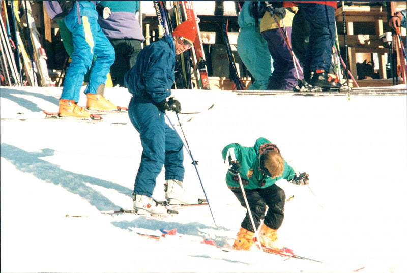 Prince Charles and son Prince Harry in the ski slope - Vintage Photograph