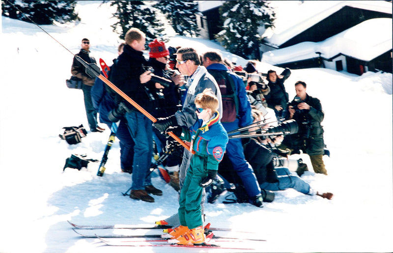 Prince Charles with the son Prince Harry in a ski lift - Vintage Photograph