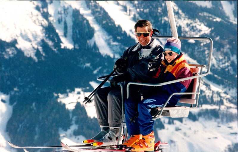 Prince Charles with son Prince William in ski lift - Vintage Photograph