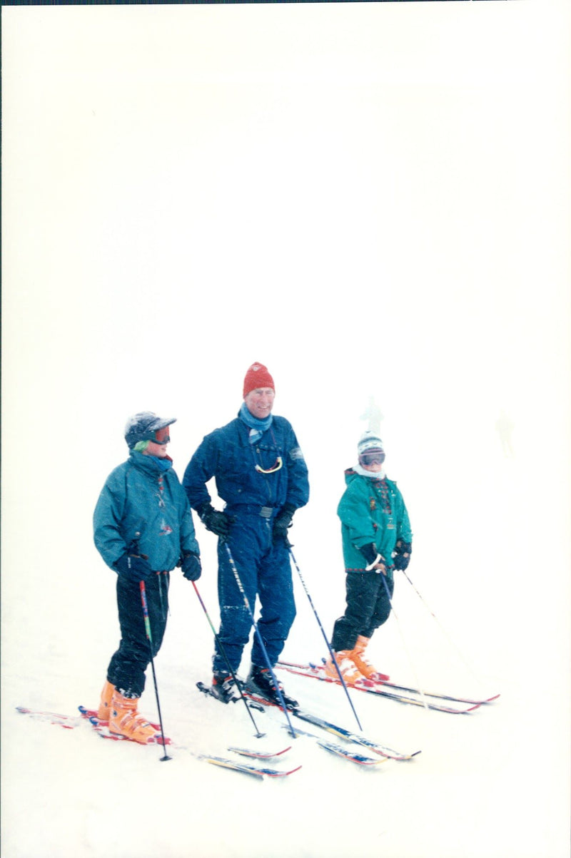 Prince William, Prince Charles and Prince Harry enjoyed the skiing in the slopes around Klosters. - Vintage Photograph