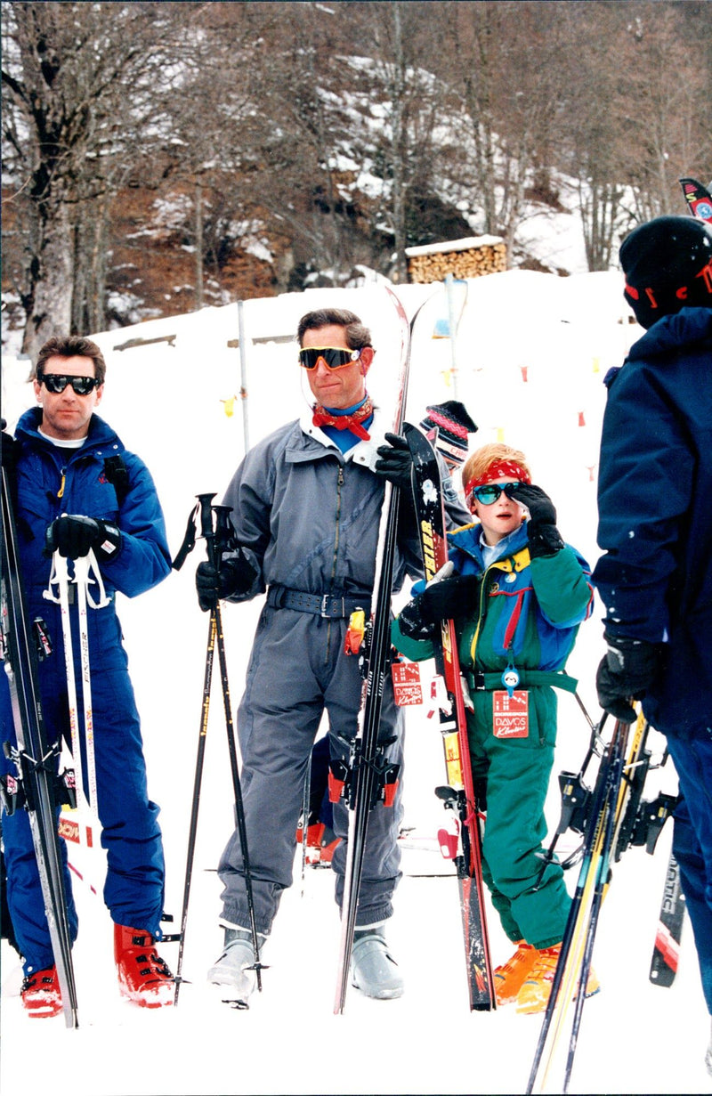 Prince William, Prince Charles and Prince Harry headed out the slopes around Klosters. - Vintage Photograph